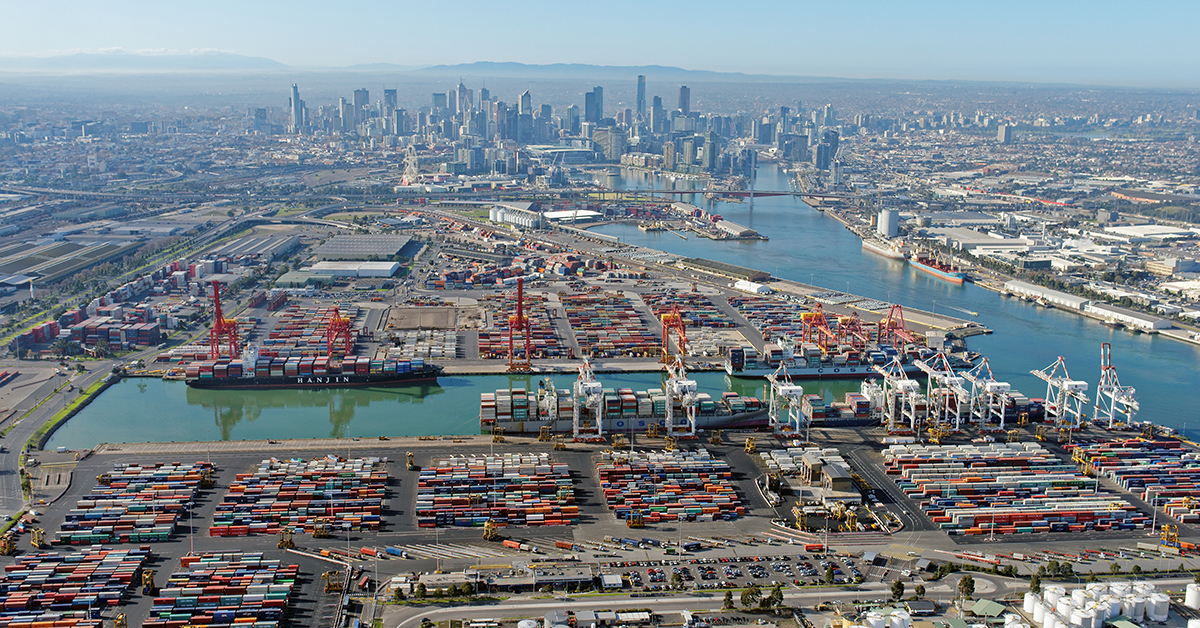 Aerial view of Melbourne CBD from the west